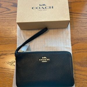 Brand New Black Coach Double Zip Wristlet 6 1/2 X 4